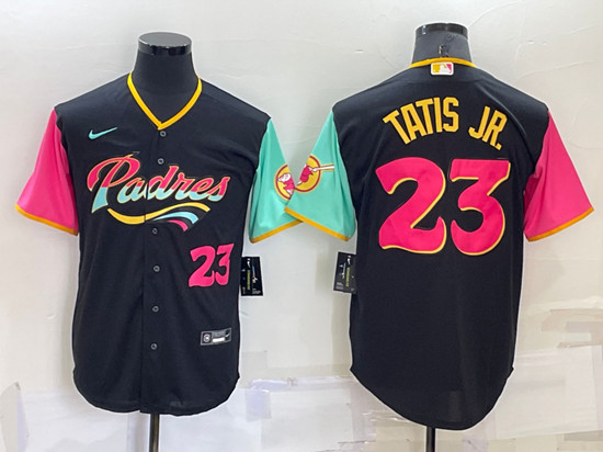 Men's San Diego Padres #23 Fernando Tatis Jr. 2022 Black City Connect Cool Base Stitched Jersey - Click Image to Close